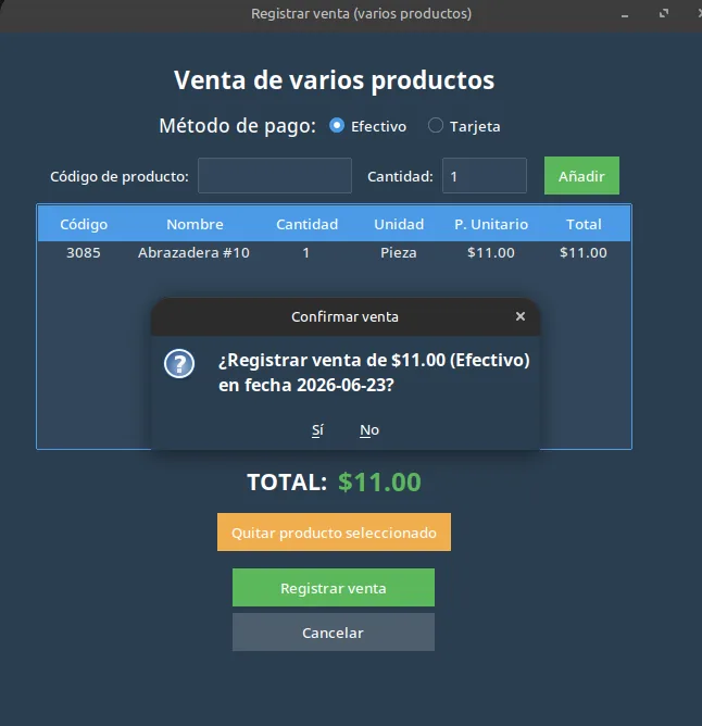 Copybyte Ferretería: pantalla de punto de venta con escáner de código de barras