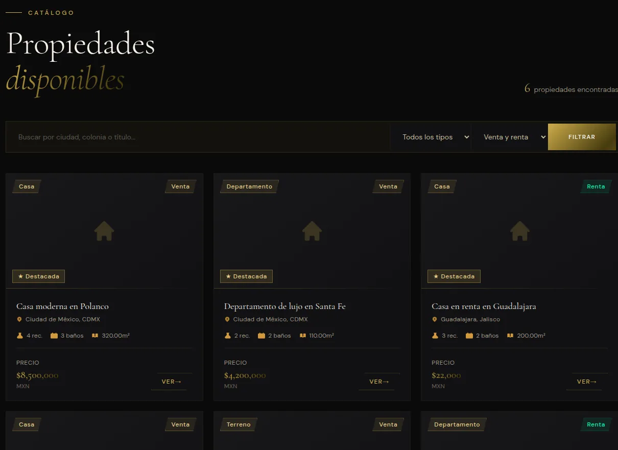 Inmobiliaria Edith: catálogo de inmuebles con filtros avanzados en tiempo real