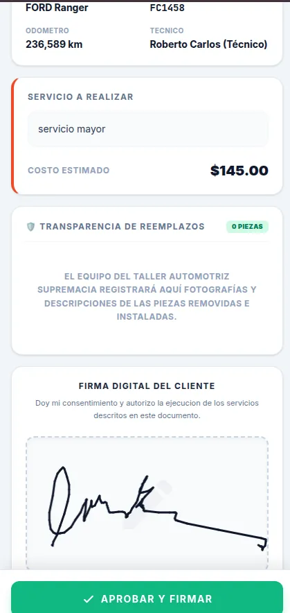 Supremacía Automotriz — Fase 3: Firma digital de términos y condiciones en pantalla